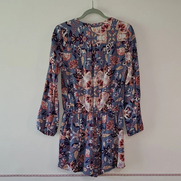 OLD NAVY Romper Floral Blue Small Cinch Waist Long Sleeves Beach Boho Festival - Picture 5 of 12